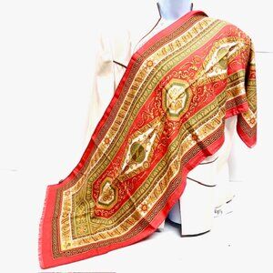 ETRO Milano 30% Silk /70% Wool  Scarf 58" x 17" Fringe Pink Orange Beige (14)